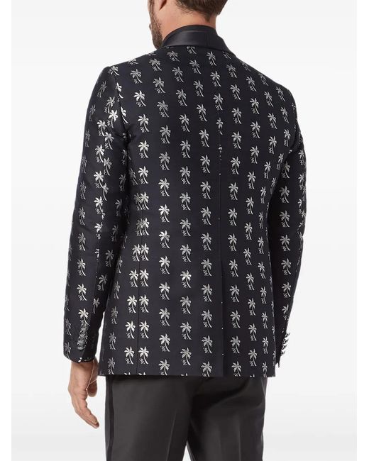 Billionaire Blue Blazer À Simple Boutonnage Et Motif De Palmiers for men
