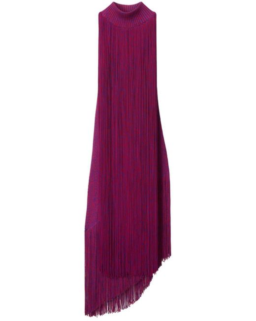 Burberry Purple Asymmetric Fringed Midi Dress