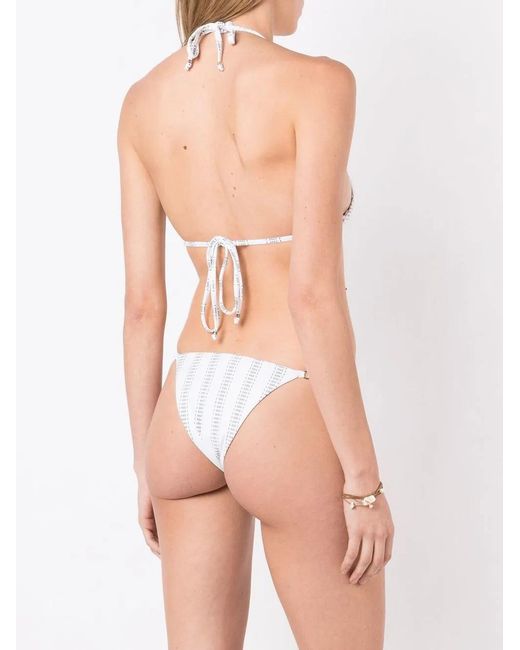 Amir Slama White Stripe-Print Triangle Bikini Set