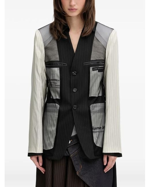 ANDERSSON BELL Black Pinstripe-Pattern Reversible Blazer
