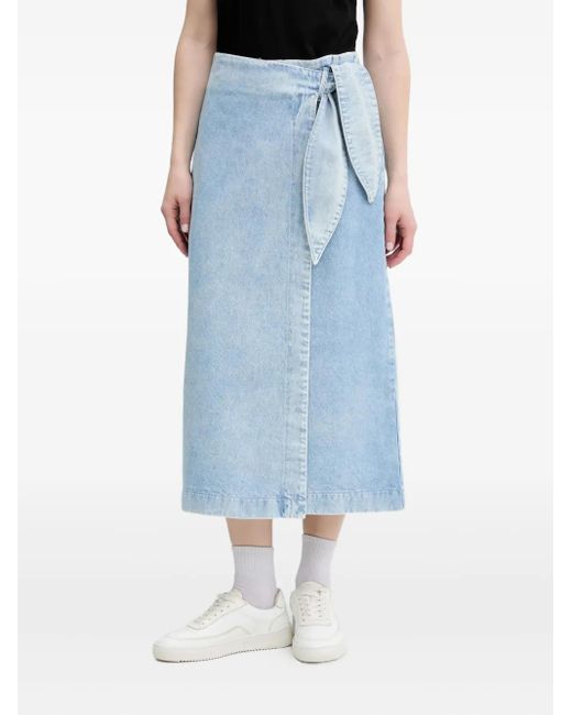 HUGO Blue Tie-Front Denim Midi Skirt