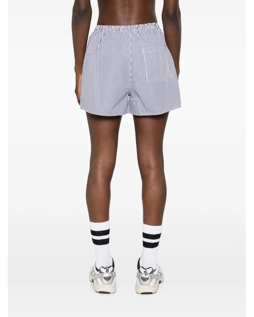Sporty & Rich Purple Striped Embroidered-Logo Shorts