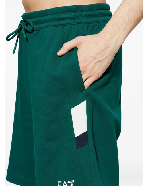 EA7 Green Logo-Print Track Shorts for men
