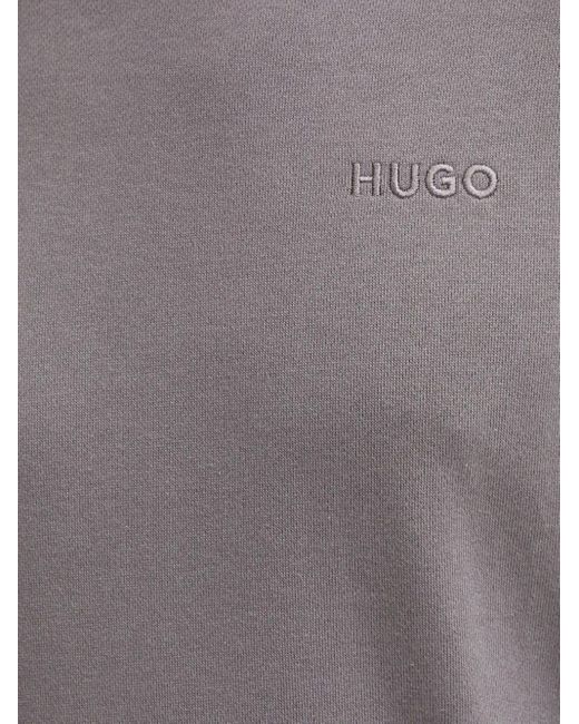 HUGO Gray Logo-Tape Hoodie for men