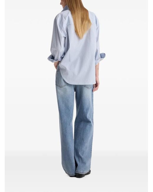 Rohe Blue Draped-Panel Striped Shirt