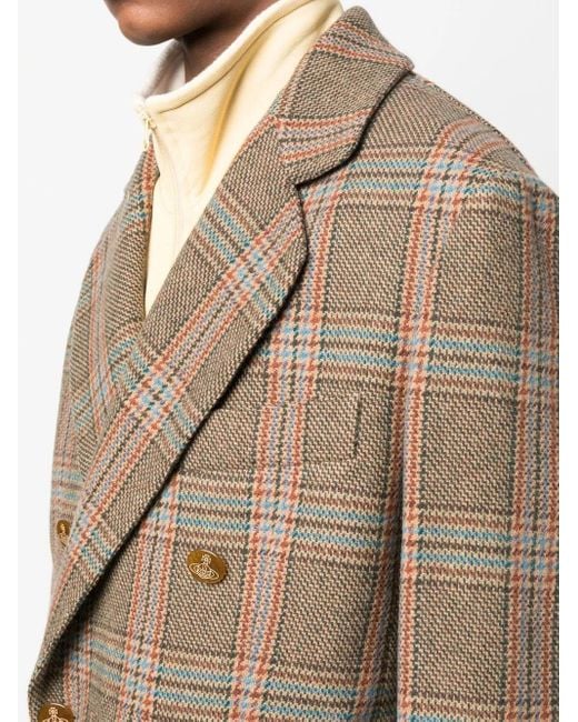 Vivienne Westwood Natural Wreck Checked Double-Breasted Coat for men