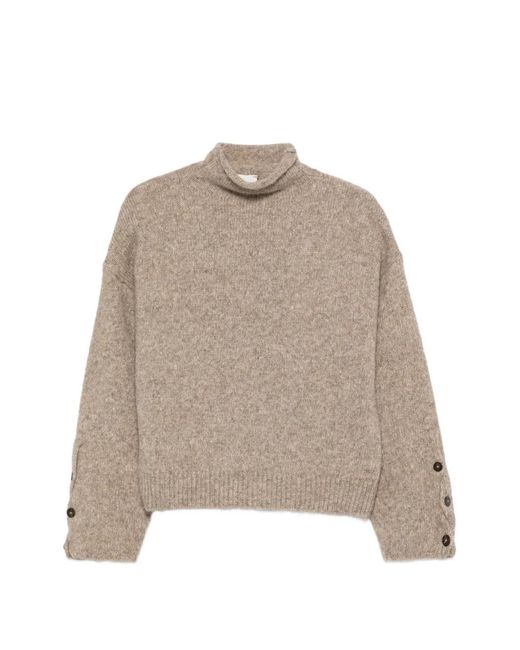 Alysi Natural Button-Cuff Turtleneck Sweater