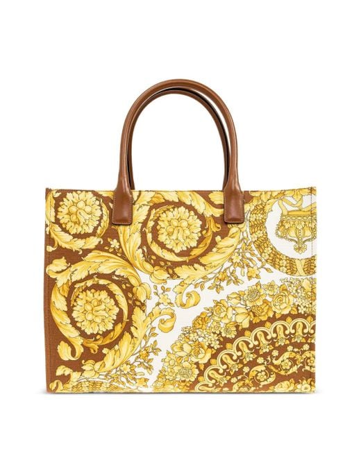 Versace Metallic Baroque-Print Logo-Appliqué Tote Bag