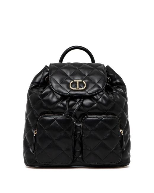 Twinset Black Logo-Plaque Quilted Backpack
