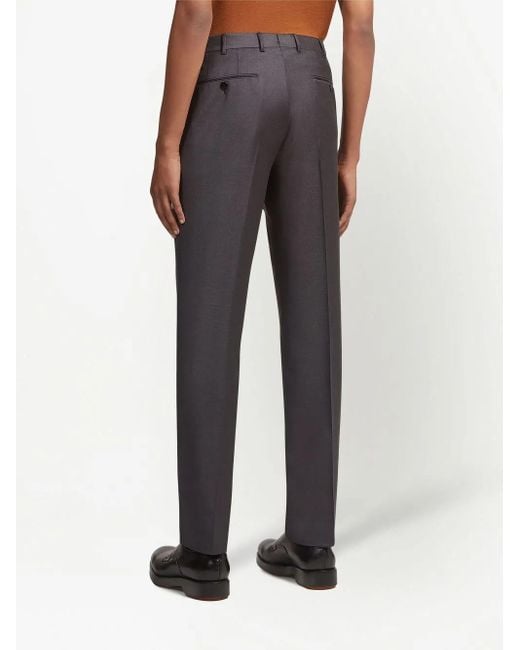Zegna Gray Trofeo Tailored Wool Trousers for men
