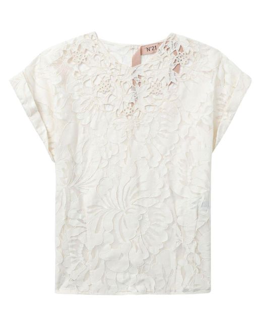 N°21 White Lace-detailed Short-sleeve Blouse