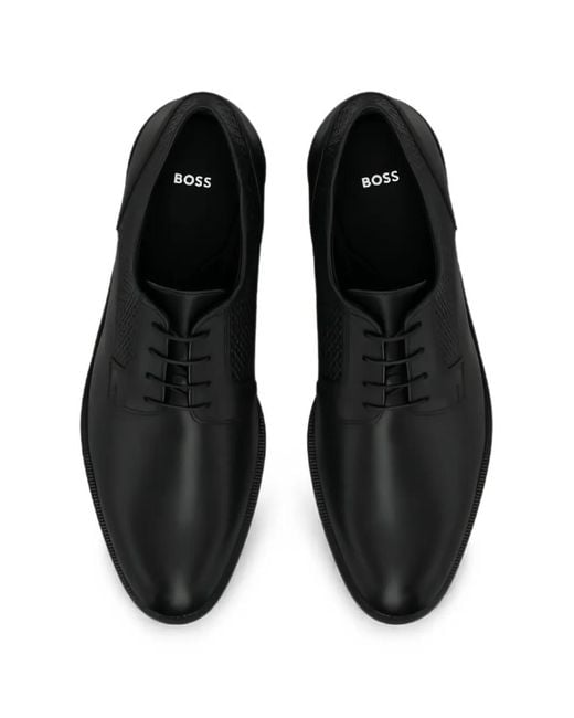 Boss Black Micro-Pattern Leather Derby Shoes for men