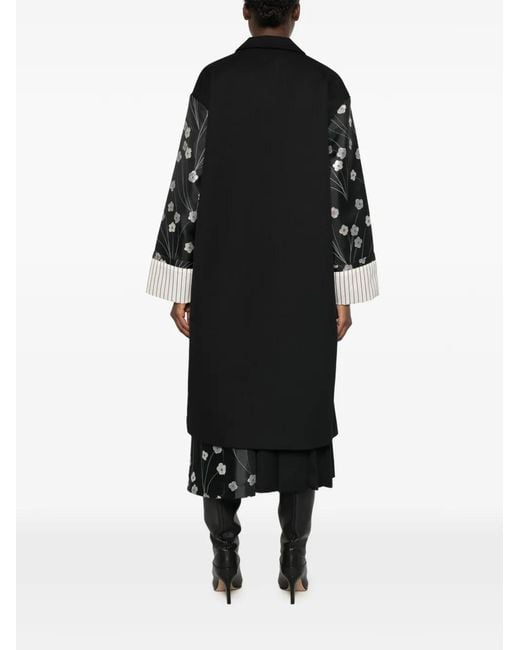 Stine Goya Black Floral-Print Panelled Coat