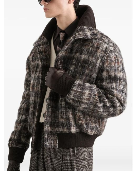 Dolce & Gabbana Gray Check-Pattern Bomber Jacket for men