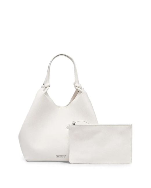 DKNY White Paula Commuter Logo-Plaque Knotted Tote Bag