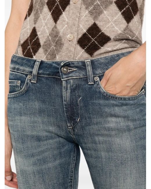Dondup Blue Faded-Effect Turn-Up Cropped Jeans