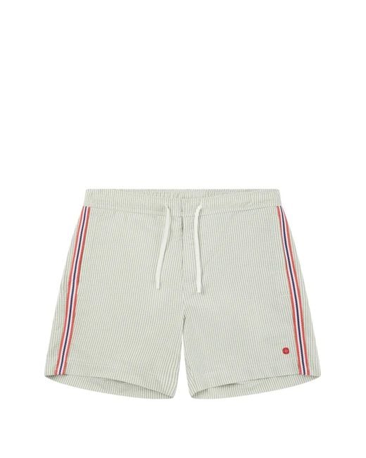 Amundsen White Striped Seersucker Swim Shorts for men