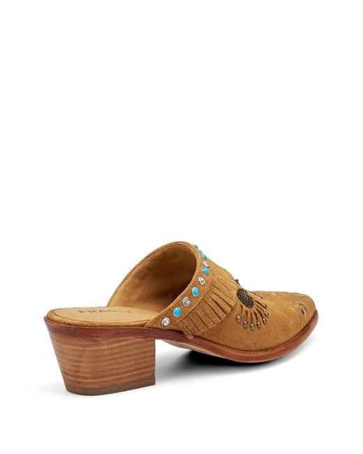 Frau Brown Fringed Studded Mules
