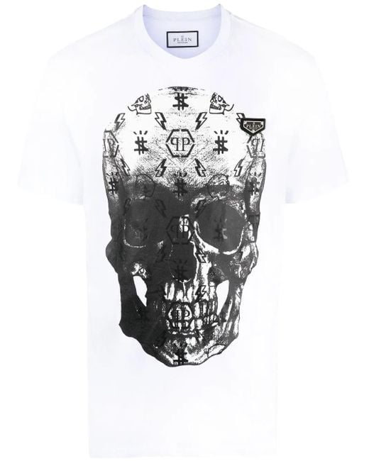 Philipp Plein White Skull-Print Short-Sleeve T-Shirt