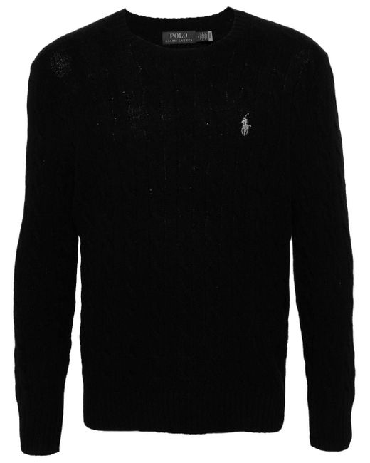 Polo Ralph Lauren Black Polo Pony Cable-knit Sweater for men