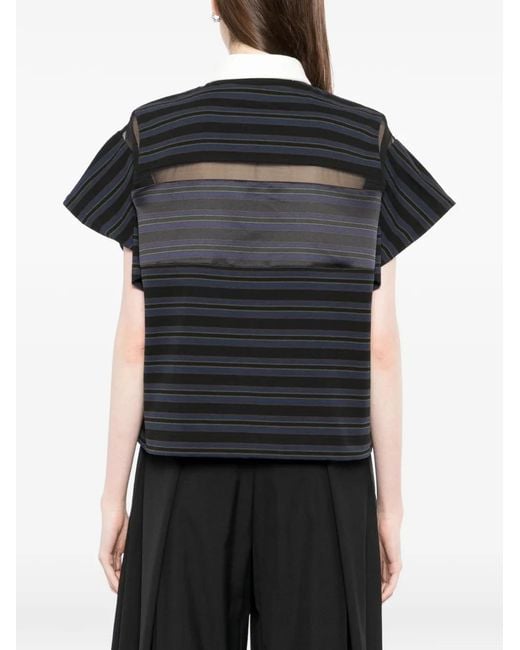 Sacai Black Striped Collar Top
