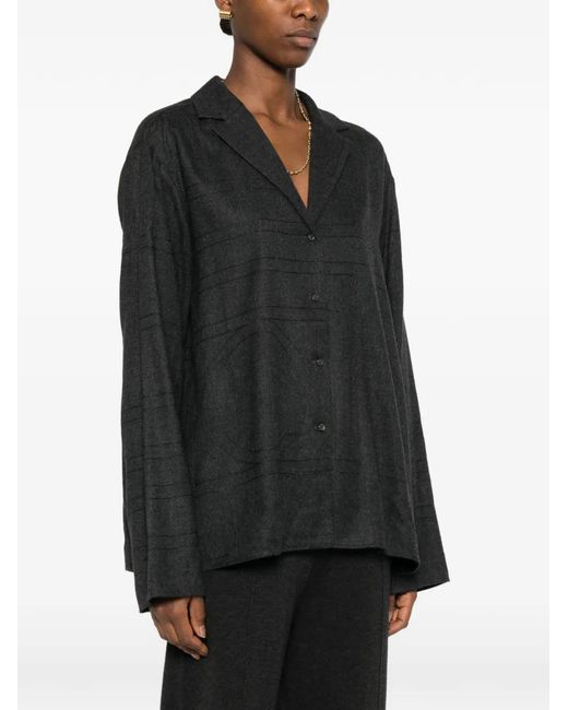 Totême Black Monogram-Pattern Flannel Shirt