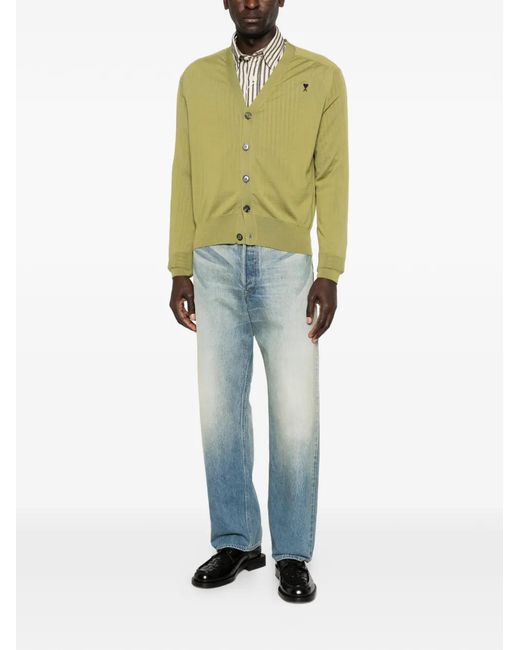 AMI Green Button-Up Cardigan for men