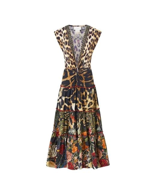Camilla White Leopard-Print Twist-Front Midi Dress