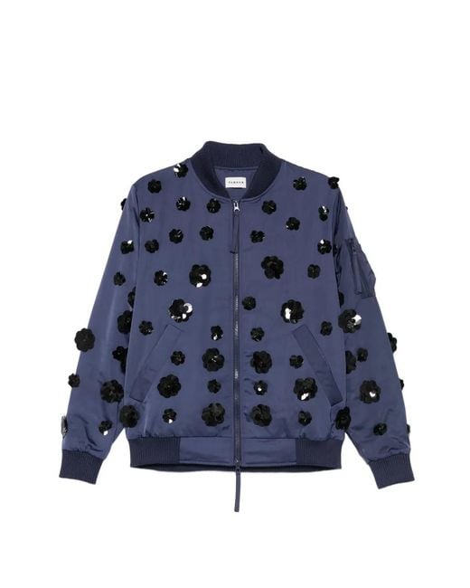 P.A.R.O.S.H. Blue Floral Embroidered Bomber Jacket