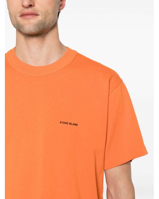 Stone Island Orange Logo-appliqué Cotton T-shirt for men