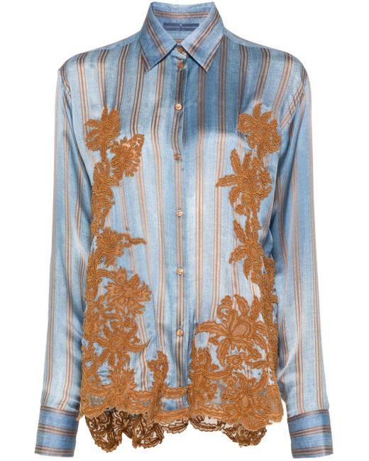 Ermanno Scervino Floral-embroidered Silk Shirt Blue