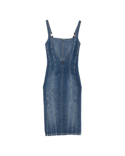 Elisabetta Franchi Blue Panelled Square-Neck Dress
