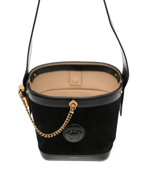 Versace Black Chain-Detail Leather Bucket Bag