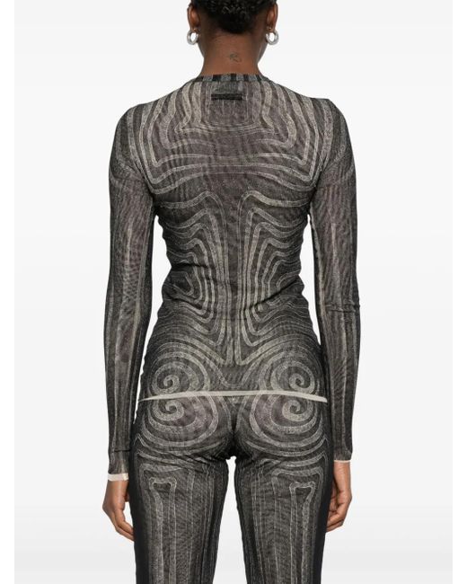 Jean Paul Gaultier プリント メッシュトップ Gray