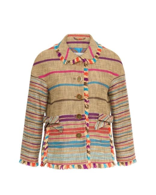 Maison Common White Striped Fringed Jacket