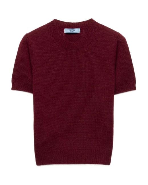 Pull En Cachemire À Design Côtelé Prada en coloris Red
