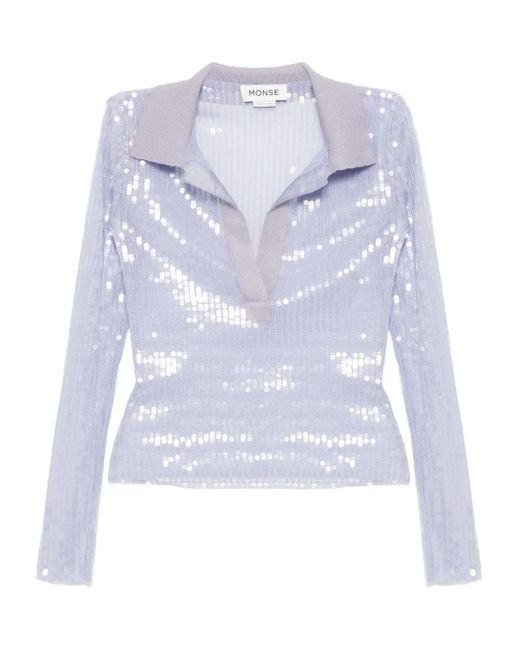 Monse Mesh Top Verfraaid Met Pailletten in het Blue