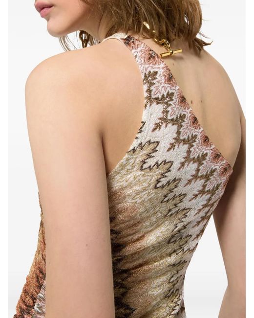 Missoni White One-Shoulder Zigzag-Knit Maxi Dress
