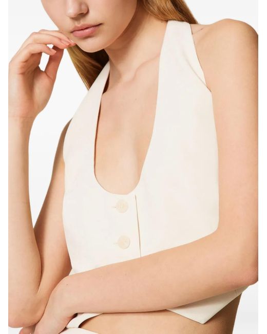 Twinset White Halter-Neck Button Waistcoat