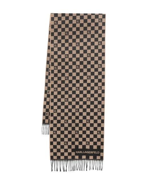 Karl Lagerfeld Natural Check-Pattern Fringed Scarf for men