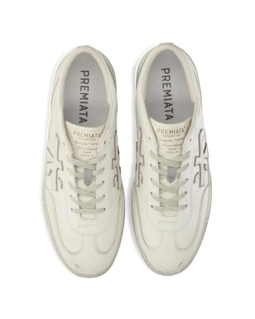Premiata White David Lace-Up Sneakers for men