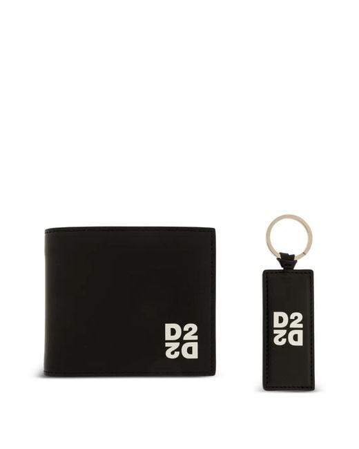 DSquared² Black Logo-Print Wallet And Keyring Set for men