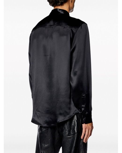 Chemise en satin avec col à logo brodé DIESEL pour homme en coloris Black
