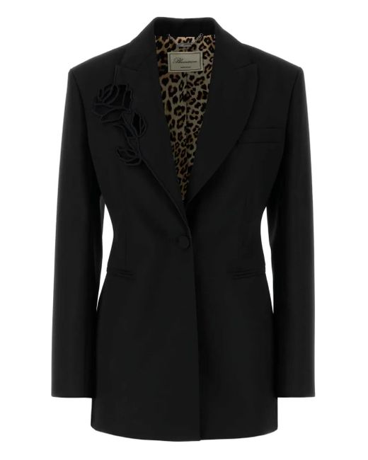 Blumarine Black Wollblazer mit Rosenverzierung