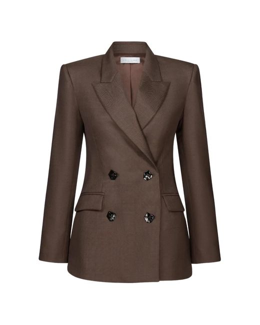 Violante Nessi Brown Sir Double-Breasted Hexagonal-Button Blazer