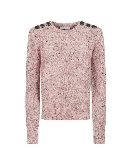Isabel Marant Pink Cable-Knit Button-Shoulder Sweater