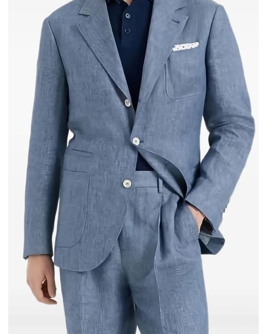 Brunello Cucinelli Blue Linen Suit for men