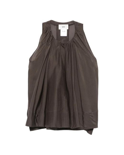 SOLOTRE Brown Gathered-Trim Top