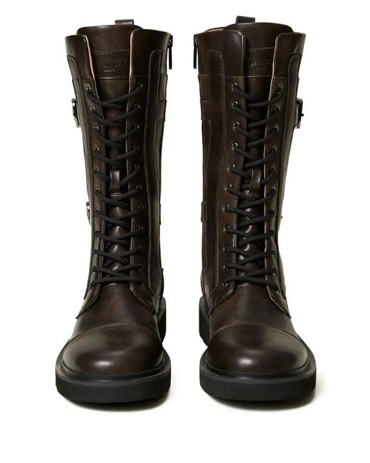 Twinset Black Strap-Embellished Combat Boots