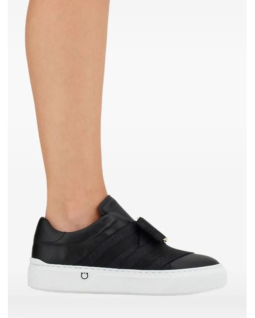 Ferragamo Black Slip On Sneakers With Maxi Bow Detail